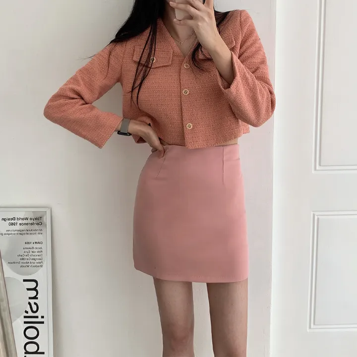 [부분 당일배송🎀1000장돌파!! 리뷰극찬🔥컬러추가!] 트위드 세미 크롭 자켓 노카라 간절기 하객룩 숏자켓 핑크 아이보리 블랙 네이비 - 5colors 상세 이미지 24