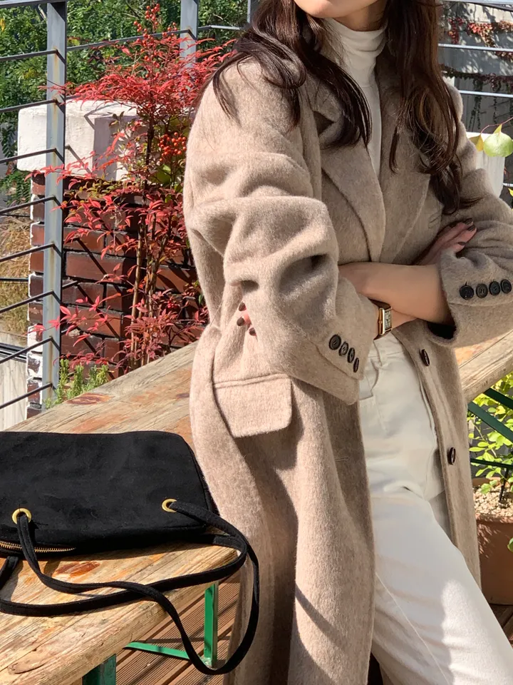 [브랜드퀄/부드럽고 가벼워요/강추💟] *알파카85,울15* 알파카 일자핏 울 핸드메이드 코트 상세 이미지 11