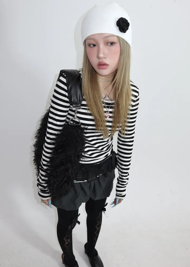 🖤 FLOWER B&W BEANIE 플라워 비니 (2 colors) 상세 이미지 10