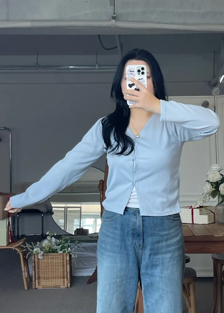 [2사이즈] 색감굿@ 가디건 브이넥 레이어드 여리핏 빅사이즈 크롭 봄옷  통통 베이직 꾸안꾸 상세 이미지 24