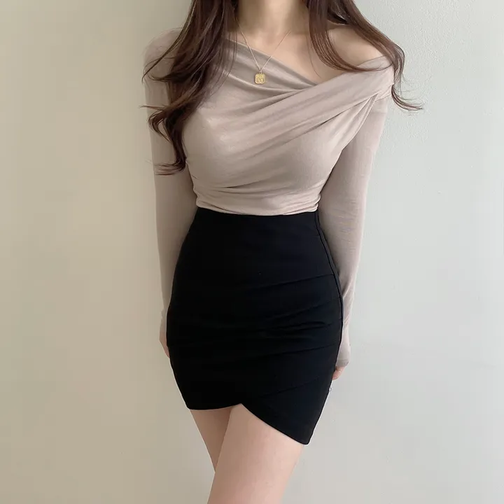 [🚀당일발송🚀]💗MADE💗 글램 촉촉 셔링 오프숄더 슬림 티셔츠 5color 상세 이미지 9