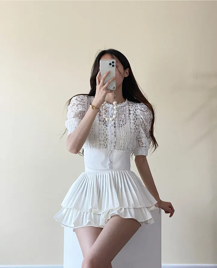 퍼프 레이스 자수 시스루 가디건 상세 이미지 11