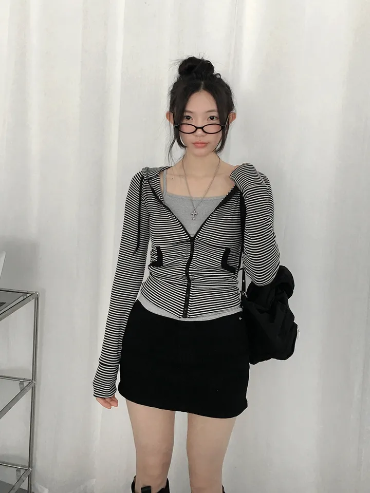 [말라핏보장❣️슬림핏 데일리 잔단가라 골지 후드집업] 로티단가라슬림후드집업 상세 이미지 12