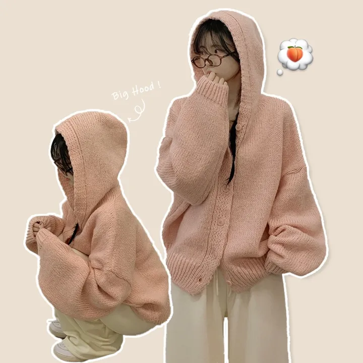 [폭닥~/귀여움🧸] 오버핏 파스텔 도톰 니트 후드가디건 봄신상 빅사이즈 상세 이미지 2
