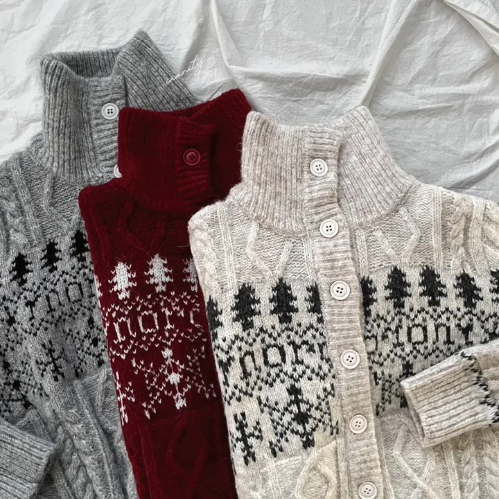 당일출고🚀[wool20%/두툼❄] 하이넥 스노우 패턴 노르딕 루즈핏 가디건 3color 상세 이미지 59
