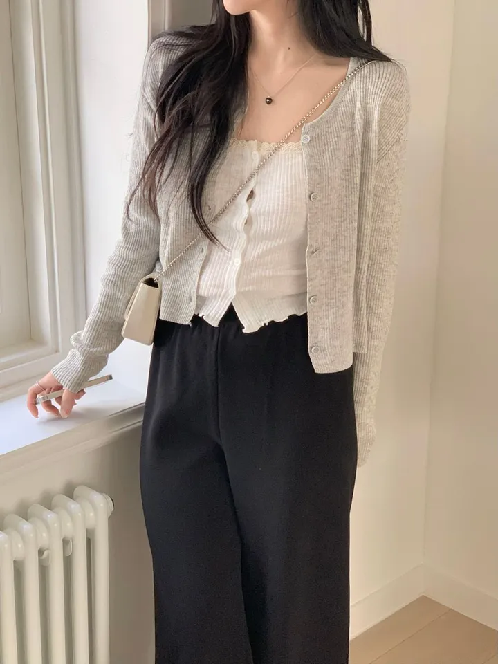레이 여름 린넨 골지 크롭 라운드 긴팔 가디건 (9color) [ 봄 여름 살안타템 데일리룩 기본 베이직 ] 상세 이미지 13