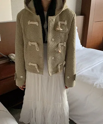 로우 더플 후드 숏 코트