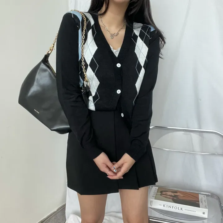 🚀빈티지 아가일  패턴 니트 가디건 1color 상세 이미지 7
