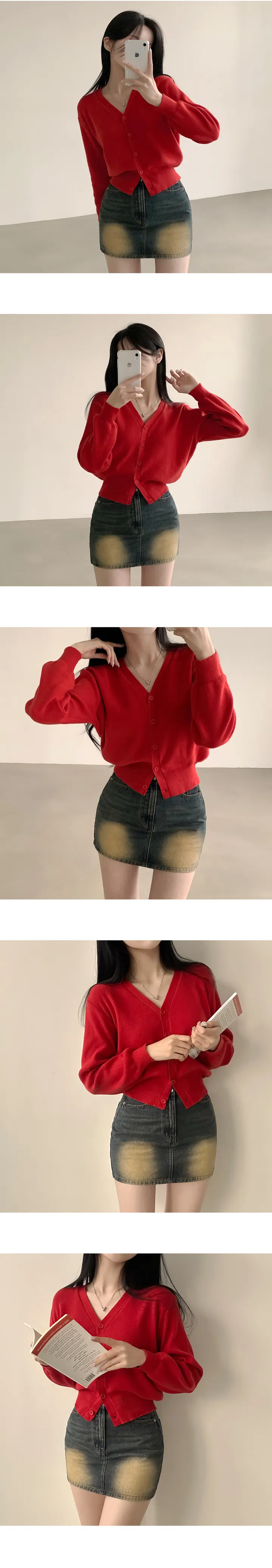 [허리잘록~/부드러워요] 말라보이는, 브이넥 무지 크롭 긴팔 니트가디건 (10color) 상세 이미지 8