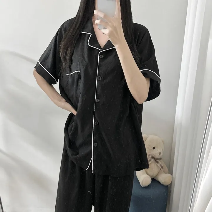 [88~110사이즈🖤신상할인] 여름 잠옷 홈웨어 봄 간절기 블랙 세트 수면 선물 커플 빅사이즈 플러즈 2XL 3XL 4XL 5XL 99 100 상세 이미지 8