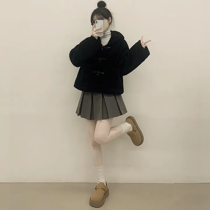[귀여움/아방핏] 포근 후드 양털 떡볶이 퍼자켓 숏코트 덤블점퍼 상세 이미지 20