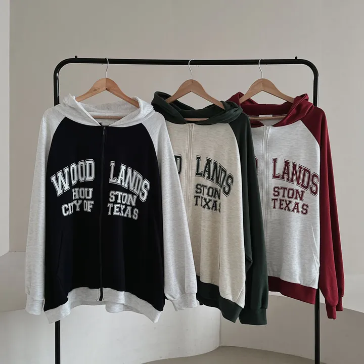 [44-88/남녀공용] 우드 나그랑 배색 레터링 오버핏 벌룬 후드 집업 3color 상세 이미지 27