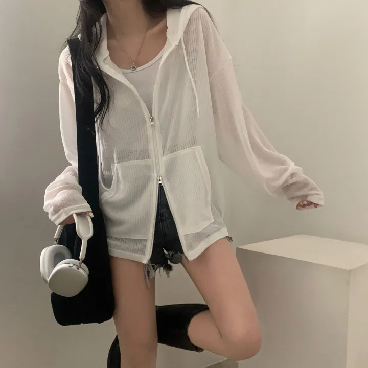 [여름아우터!/은은한비침] 한여름까지 필요한 투웨이 시스루 니트 후드집업,점퍼 - 5color 상세 이미지 5