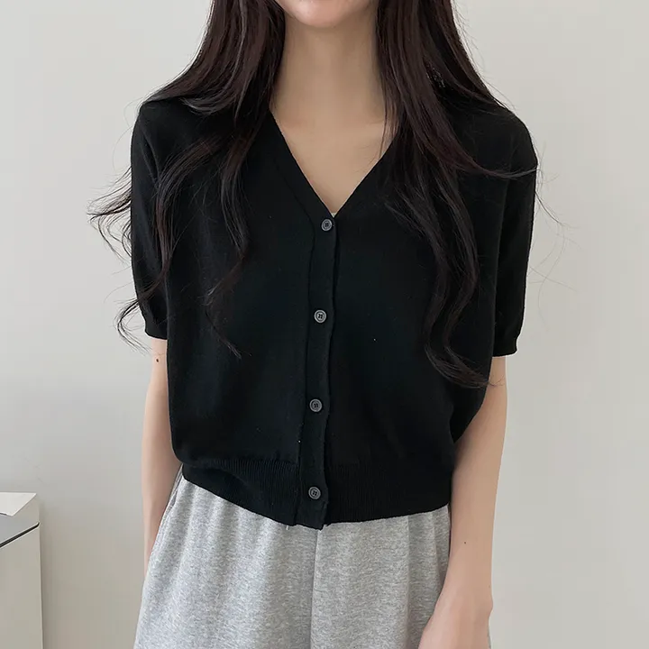 1+1할인!![고퀄뱀부소재!/기획특가] 설렘가득 봄여름가을내내 입기좋은 크롭 라운드넥 or 브이넥 반팔 린넨 반팔가디건 상세 이미지 22