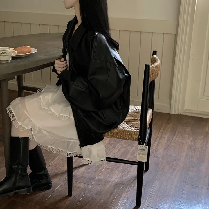 [고퀄!/오버핏] 지퍼 카라 하프 레더자켓 블루종 가죽점퍼 상세 이미지 13
