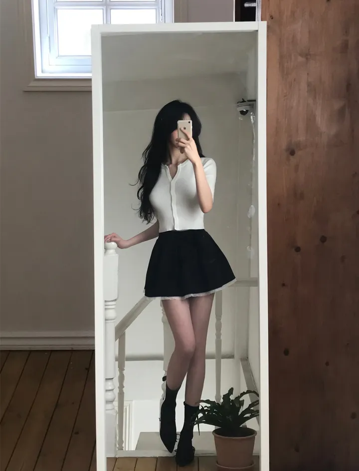 제티 브이넥 단추 반팔 가디건 상세 이미지 8