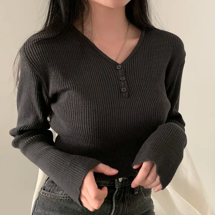[4계절필수 디자인/연그레이 당일출고✨] 자체제작 #크치Made 젤리 버튼 트임 브이넥 골지 겨울 니트 긴팔티셔츠 - nt 상세 이미지 148