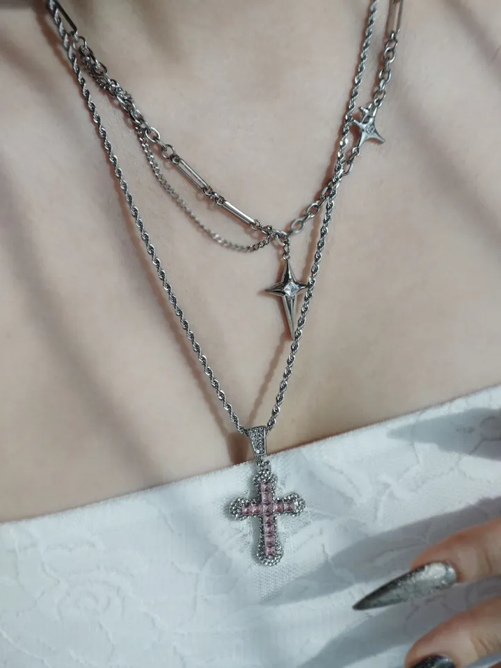 [s.steel/3color] bold cubic cross necklace | 볼드 큐빅 십자가 목걸이 상세 이미지 35