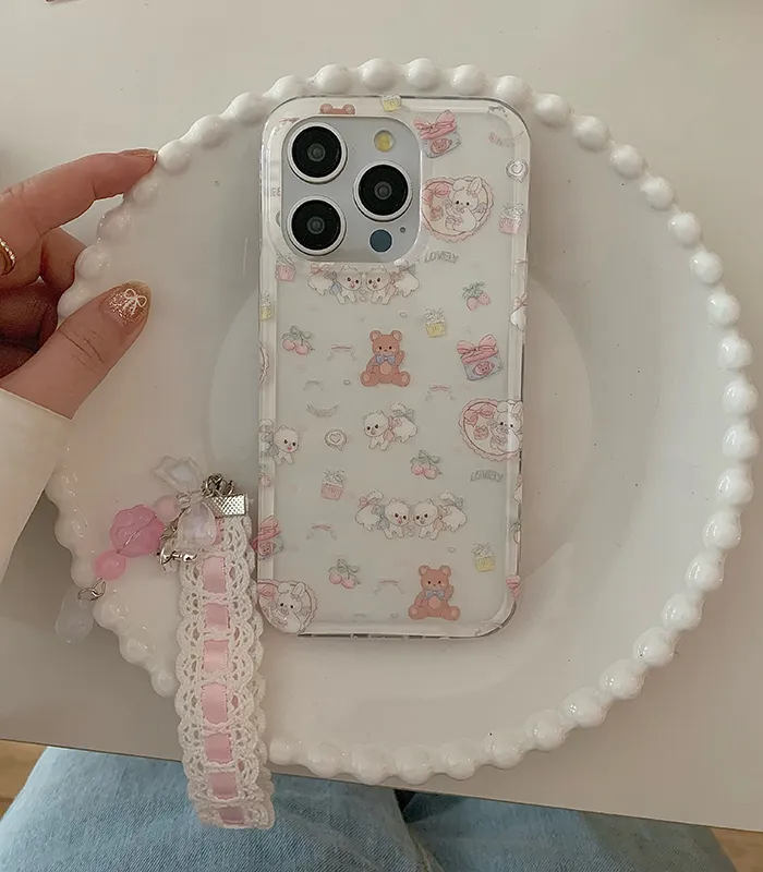[스트랩set] 아기동물들 아이폰케이스 귀여운 고양이 베어 곰 스트랩 줄 키링 봄 보라 핸드폰 그라데이션 케이스 12 13 11 14 15 프로 맥스 상세 이미지 1