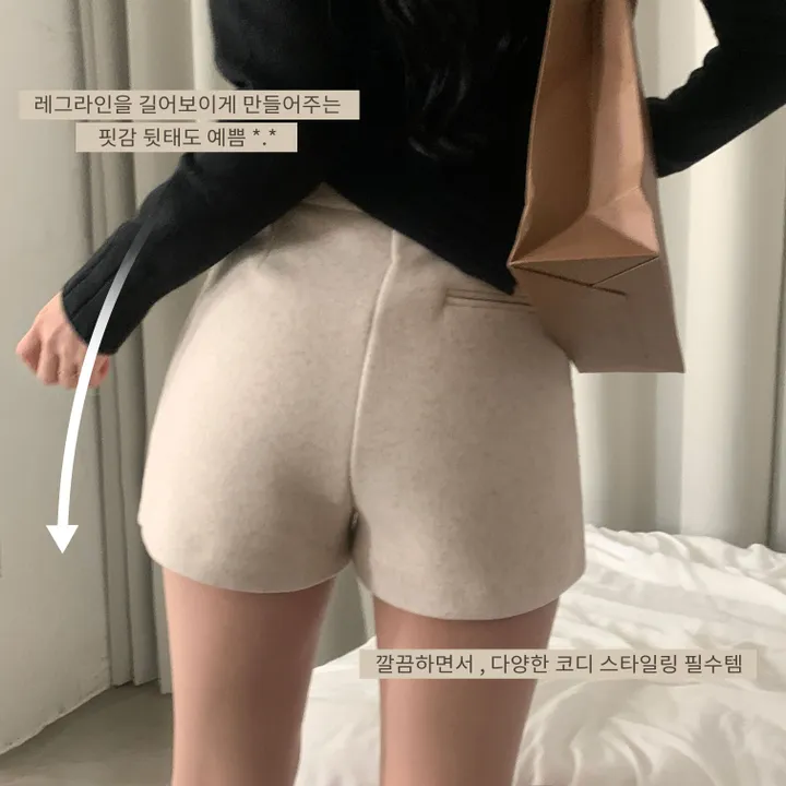 [말라핏/울함유!] 도톰따뜻 모직 숏팬츠,슬랙스 - 3color 상세 이미지 3