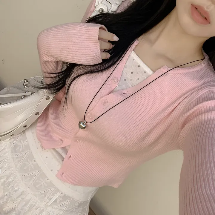 [고퀄!청순여리핏🤍] 러블리색감~ 파스텔 허리잘록 골지 슬림핏 봄여름 긴팔 크롭 니트가디건 소라 딸기우유 여름쿨톤 추천 벚꽃룩 상세 이미지 20