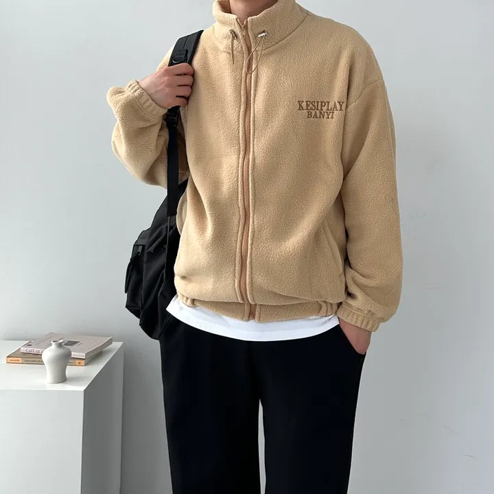 소프트 촉감 플리스 집업 자켓 후리스 점퍼 아우터 오버핏심플자수플리스 상세 이미지 9