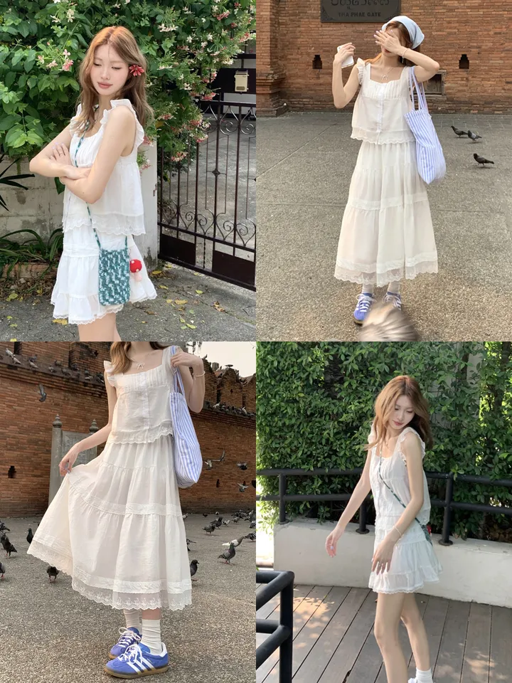 [봄신상💗/세트구성!]메르시에 프릴 민소매 블라우스 + 캉캉 스커트 2pc 코디세트(숏/롱) 상세 이미지 1