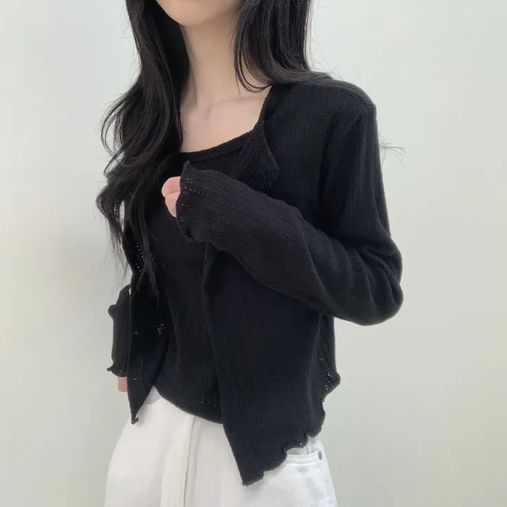 [나시+가디건set/여름까지] 여리여리 로맨틱 무드 펀칭 아일렛 세미크롭 투피스 세트 상세 이미지 14