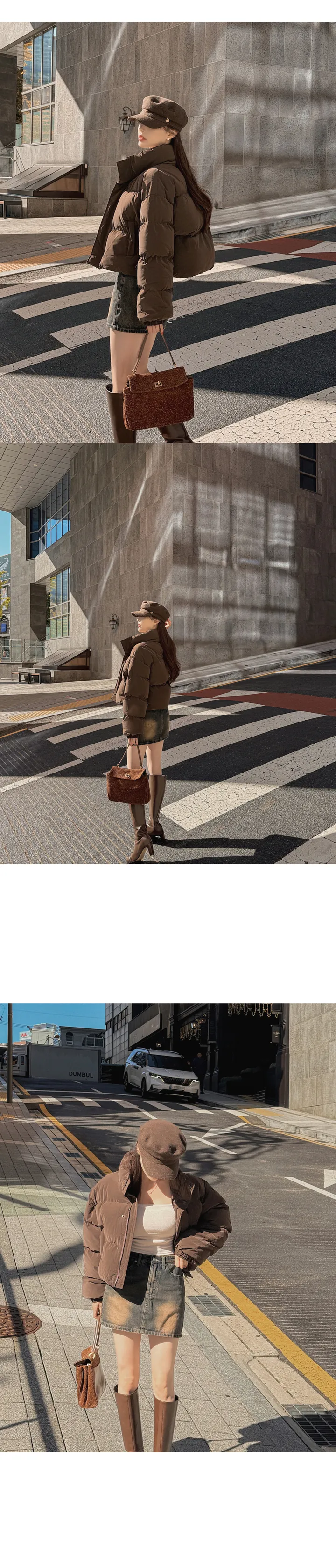 [무광레더/매트질감/어깡❌/고퀄/5col] 노라트 하이넥 카라넥 스냅버튼 지퍼 웰론 페이크레더 매트 무광 레더 크롭 패딩 상세 이미지 28
