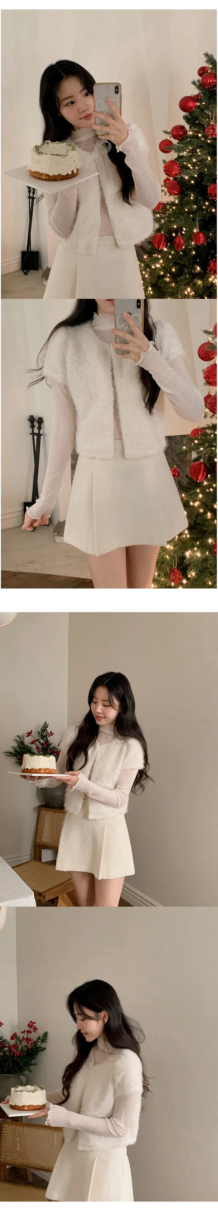 [하객룩][리본탈부착가능][리본 셋트][MADE][자체제작][국내 생산]스노우 시어 쉬폰 리본 퍼 반팔 가디건 (3color) 상세 이미지 42