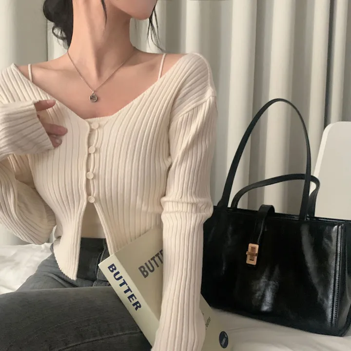 [선택가능/국내*.*] 청순한 무드, 골지 크롭 니트가디건+홀터 끈나시 셋업 - 5color 상세 이미지 4
