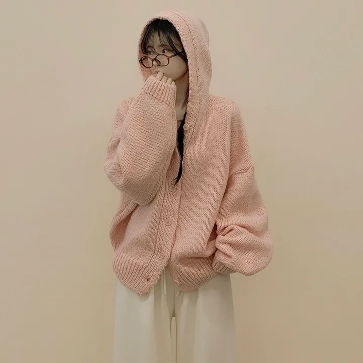 [폭닥~/귀여움🧸] 오버핏 파스텔 도톰 니트 후드가디건 봄신상 빅사이즈 상세 이미지 20