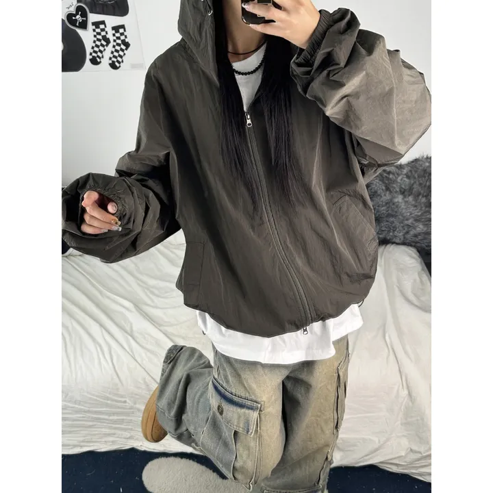 [재진행/UNISEX]고프 후드 루디 컬러 힙 윈드 집업 점퍼(chacoal,wine,blue) 상세 이미지 9