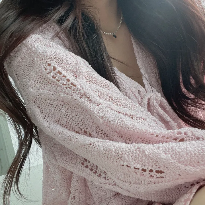 [주문폭주🤍/그물템💕/끈제거가능!] 베일리 그물 니트 리본 가디건 상세 이미지 5