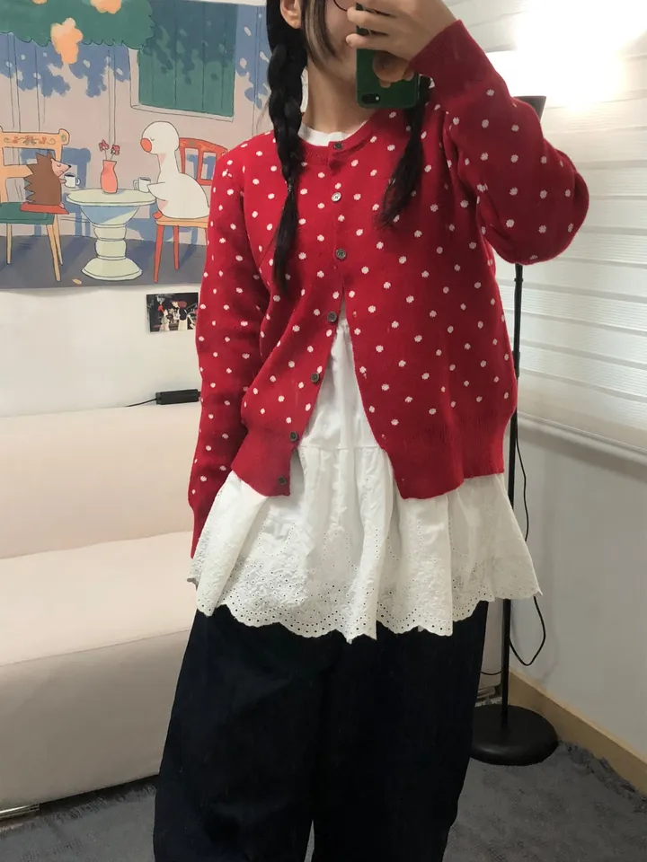 도트 라운드 니트 가디건 3color 상세 이미지 11