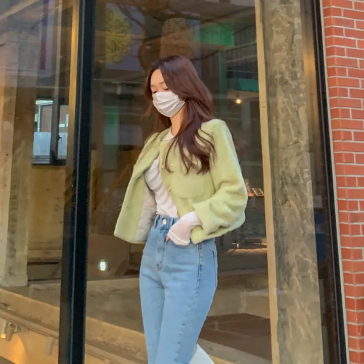 [2천장돌파‍🔥누빔선택!!] 앙고라 트위드 국내 펄 콕콕 퍼 겨울 트위드 자켓 노카라 포켓 간절기 하객룩 크롭 숏자켓 그린 소라 아이보리 핑크 상세 이미지 68