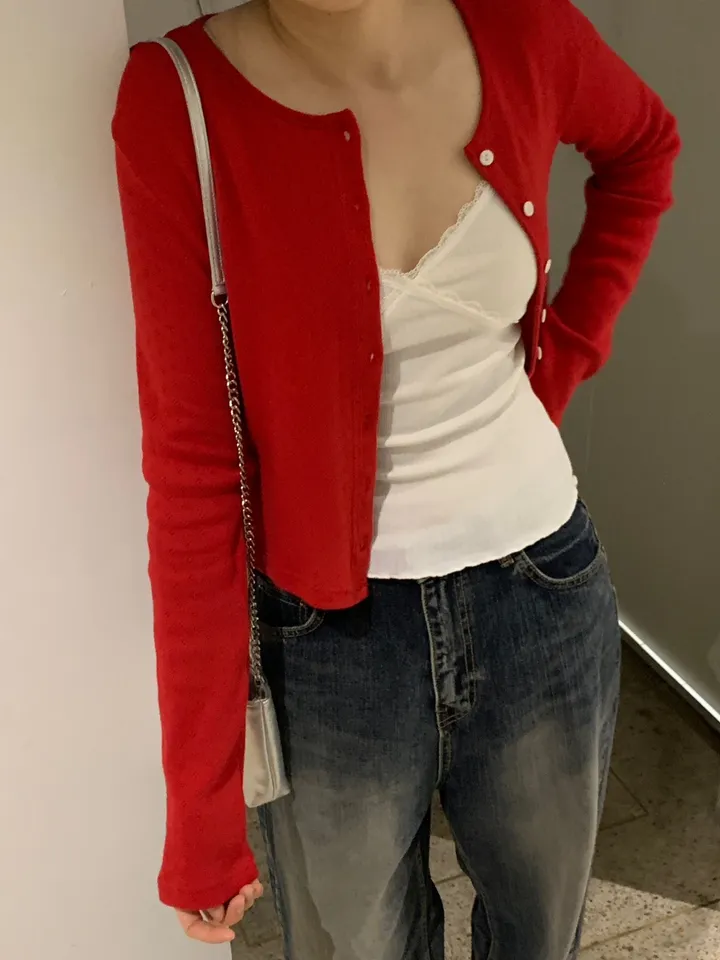 로렌 플라워 펀칭 크롭 라운드 가디건 상세 이미지 13