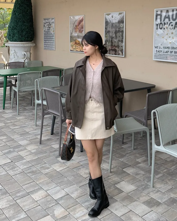 <미리 봄🌸/찐오버핏> 데이 오버핏 카라 블루종 레더자켓 - 2color 상세 이미지 9