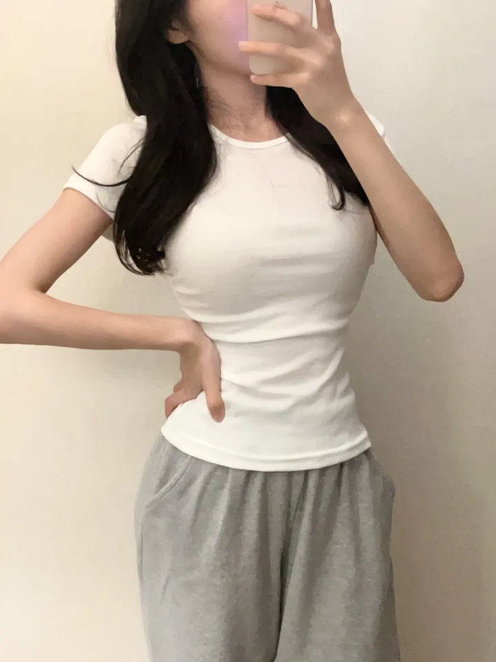 후기극찬🏆[핏예쁜반팔/기본티정석*.*] 몸매 좋아보이는 셔링 라운드넥 봄 이너티 여름 기본 반팔티 -6color 상세 이미지 2