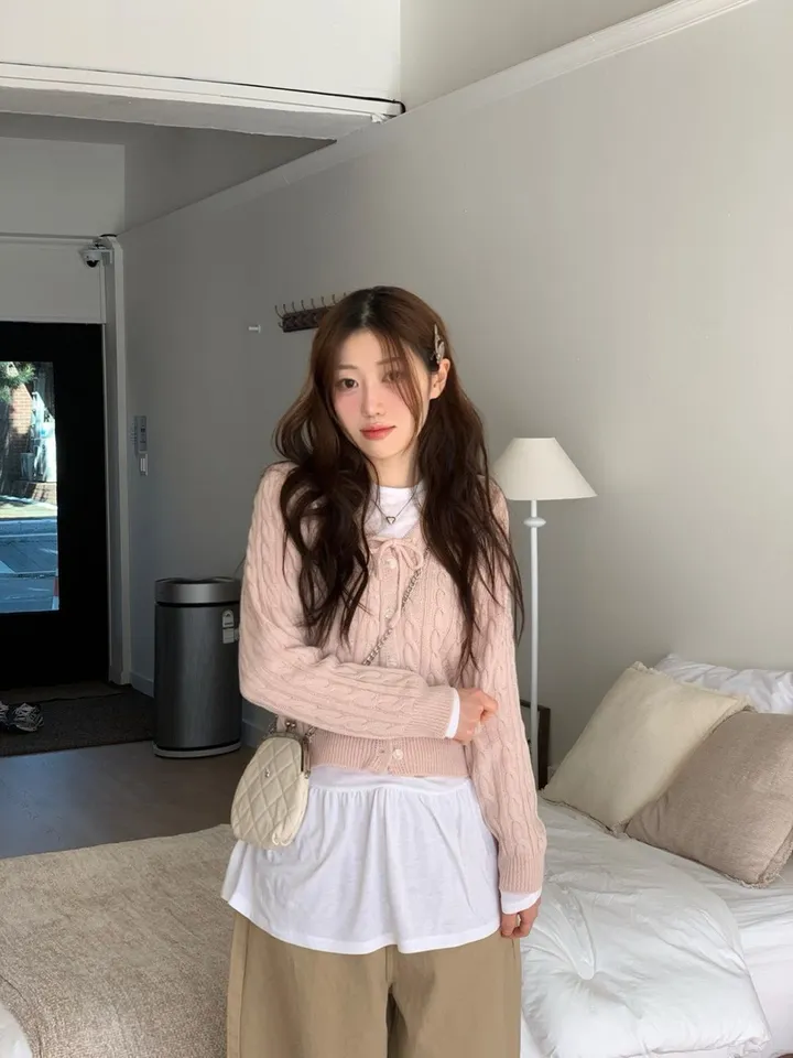 [리본스트랩ෆ]레이플 무드 루즈 여리핏 꽈배기 케이블 니트 리본 가디건 5color 상세 이미지 27
