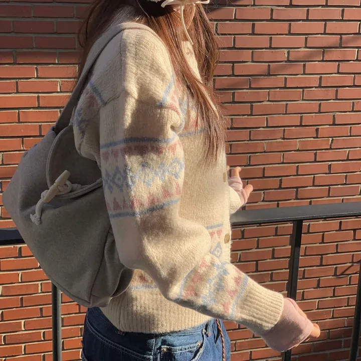 [연말룩❄부드러워요💭]키츠 윈터 노르딕 자가드 파스텔 루즈핏 니트 가디건 2color 상세 이미지 33