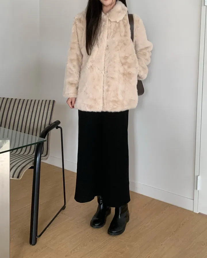 베인 겨울 카라 퍼 자켓 하프코트 싱글자켓 밍크자켓 상세 이미지 18