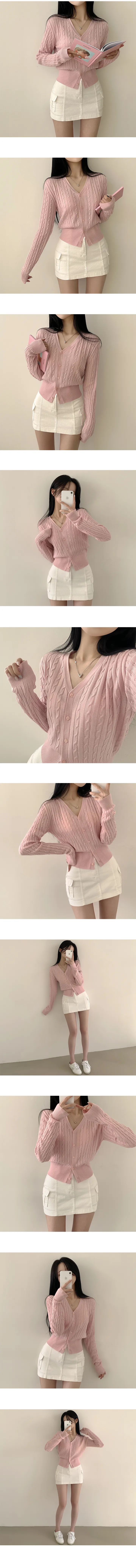 [손등덮는/여리여리~] 말라보이는, 꽈배기 브이넥 크롭 긴팔 니트가디건 (6color) 상세 이미지 3