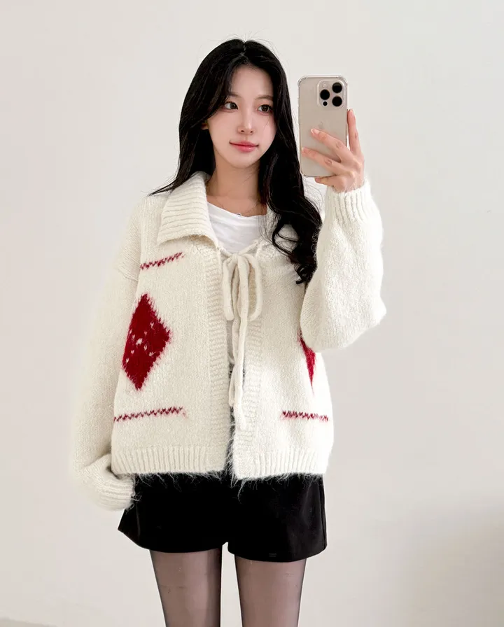 [여리핏💕] 아가일 카라 볼레로 가디건 상세 이미지 3