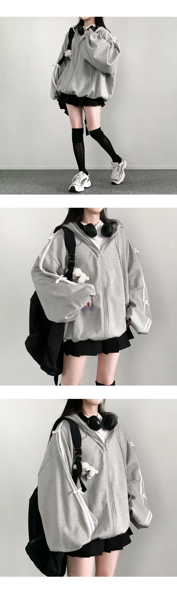 리본두줄 오버핏 후드집업 상세 이미지 8