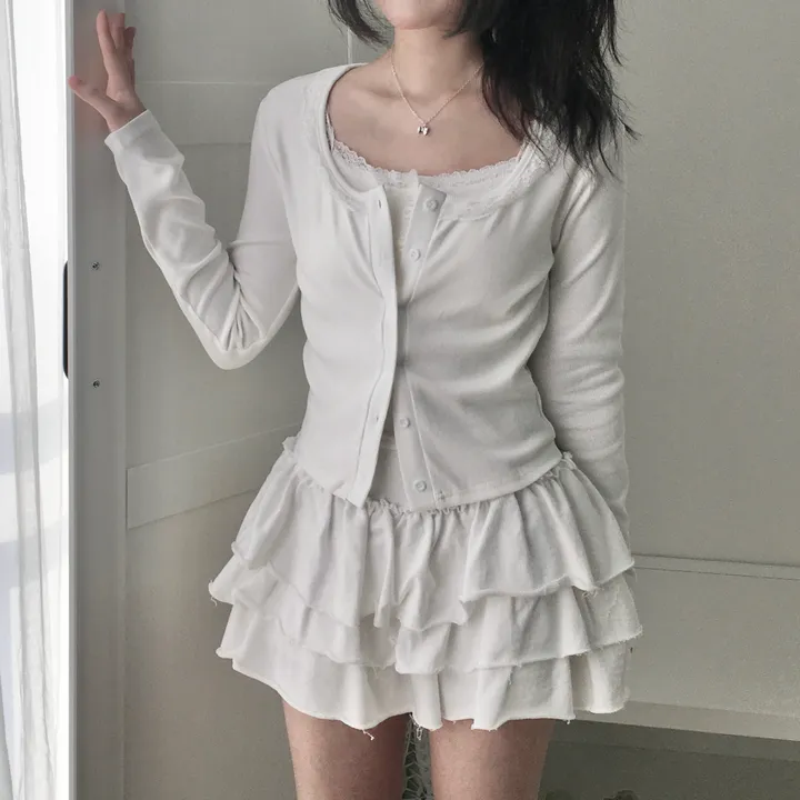 [러블리/레이스🖤/슬림핏] 라운드 스퀘어 레이스 골지 가디건 상세 이미지 24