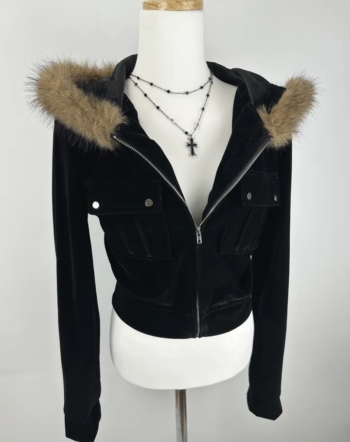 velvet fur hood  jacket- 벨벳 퍼 후드 자켓 2color (힙, 스트릿, 유니크, 크롭, y2k, 빈티지, 퍼, 집업, 후드집업) 상세 이미지 42