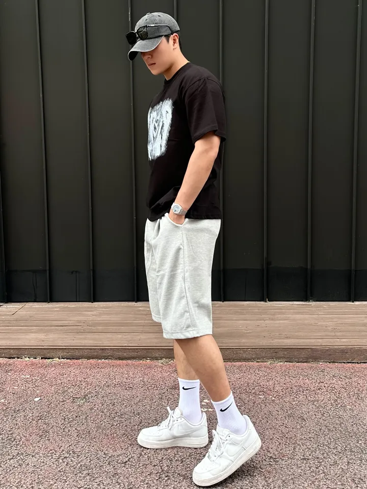 주문폭주ෆ 세트가능 남녀공용 스트릿 오버핏 반팔 여름 커플룩 커플티 레터링 루즈핏 반팔 티셔츠 핀턱 버뮤다 팬츠 밴딩 반바지 꾸안꾸 트레이닝세트 커플 시밀러룩 빅사이즈 코디세트 힙 상세 이미지 16