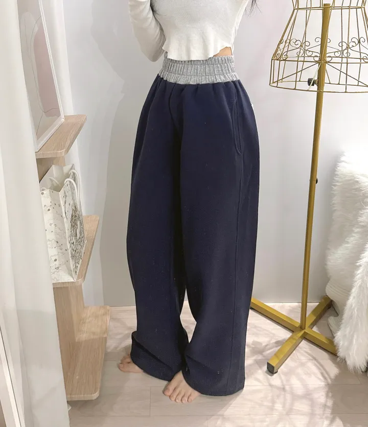 *2way [주머니배색 포인트!] 패트 배색 밴딩 힙 와이드 롱 트레이닝팬츠 롱팬츠 - 4color 상세 이미지 14