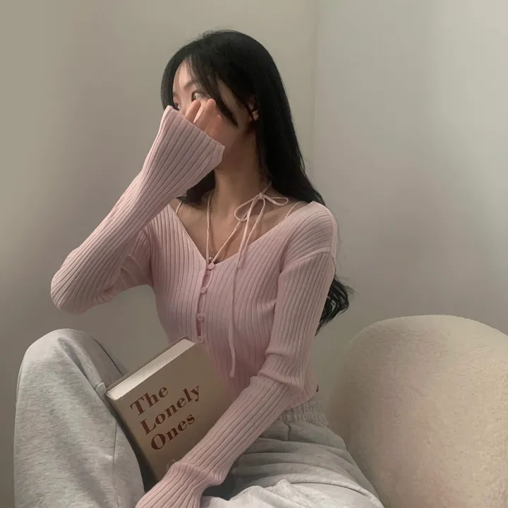 [선택가능/국내*.*] 청순한 무드, 골지 크롭 니트가디건+홀터 끈나시 셋업 - 5color 상세 이미지 18
